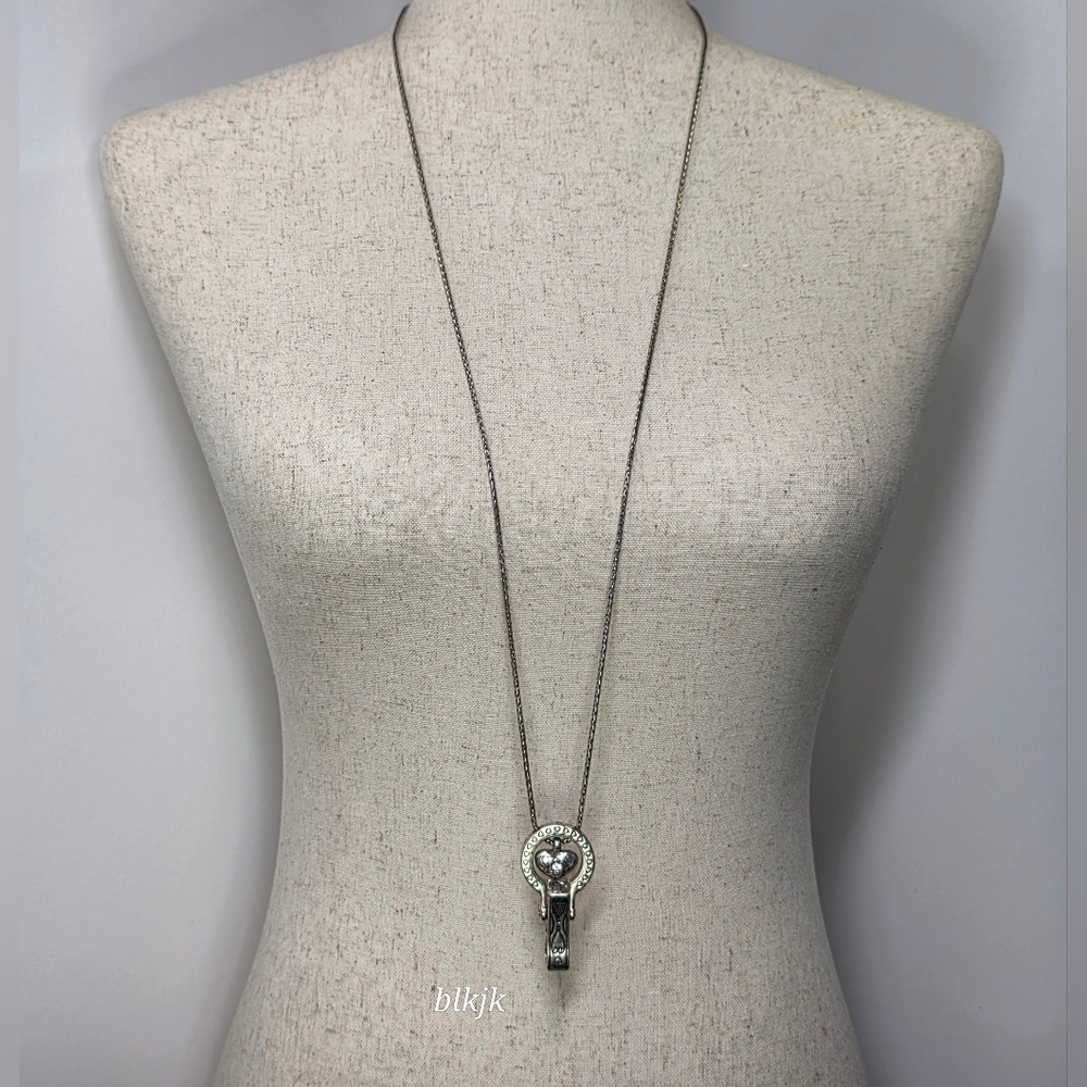 Brighton Lanyard ID/Badge Clip Necklace *Silver* EUC